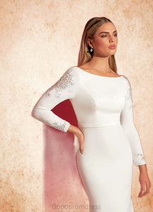 Giuliana Mermaid Scoop Sequins Stretch Crepe Chapel Train Dress Diamond White HDOP0022790