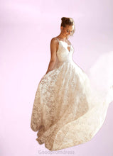 Load image into Gallery viewer, Aleena A-Line Organza Chapel Train Dress Diamond White/Frost HDOP0022791