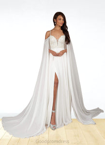 Seraphina A-Line Sequins Chiffon Chapel Train Dress Diamond White/Champagne HDOP0022792