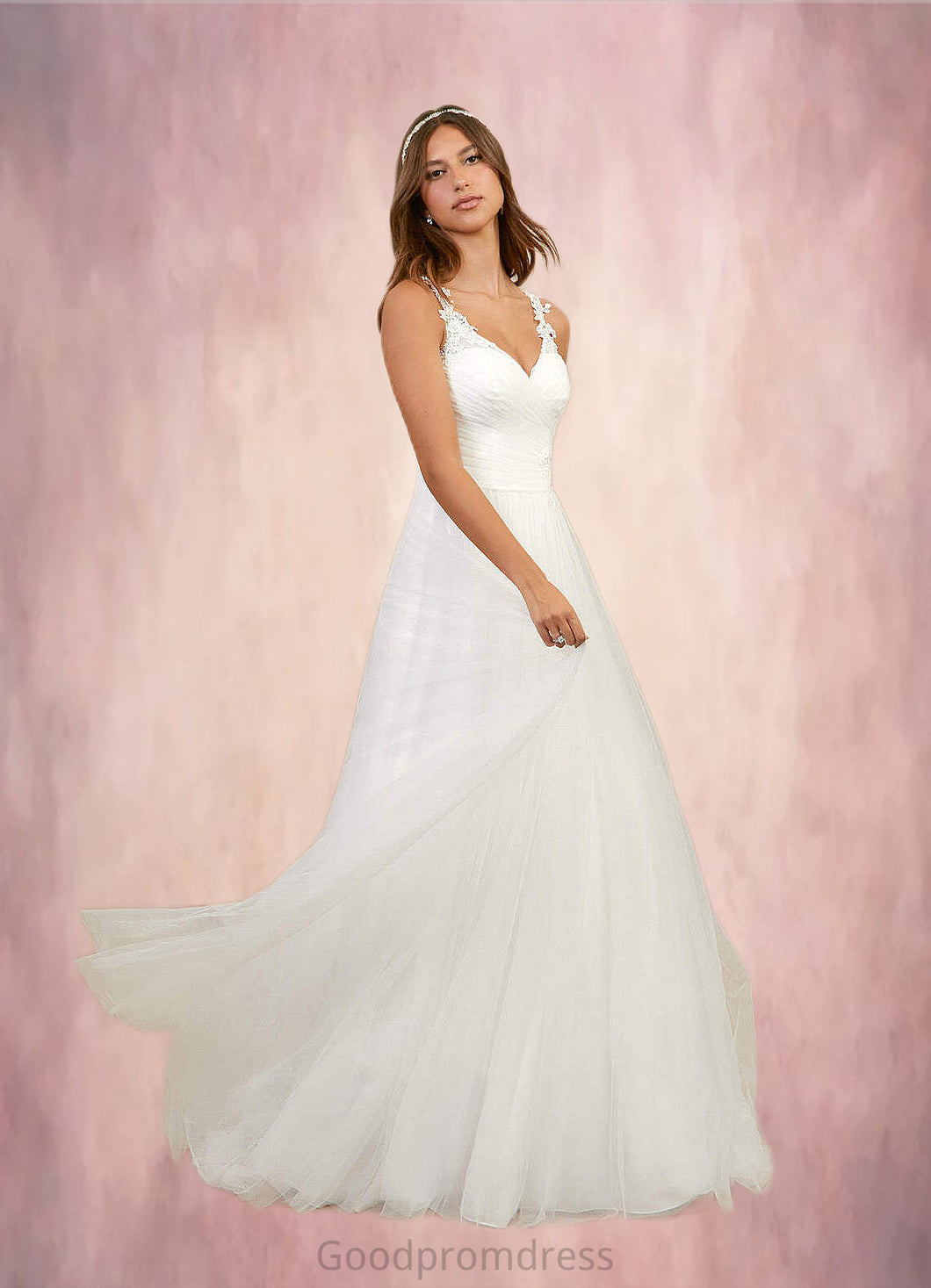 Belinda Ball-Gown Lace Tulle Chapel Train Dress Diamond White HDOP0022794