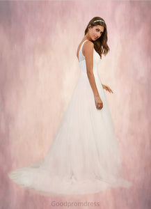 Belinda Ball-Gown Lace Tulle Chapel Train Dress Diamond White HDOP0022794