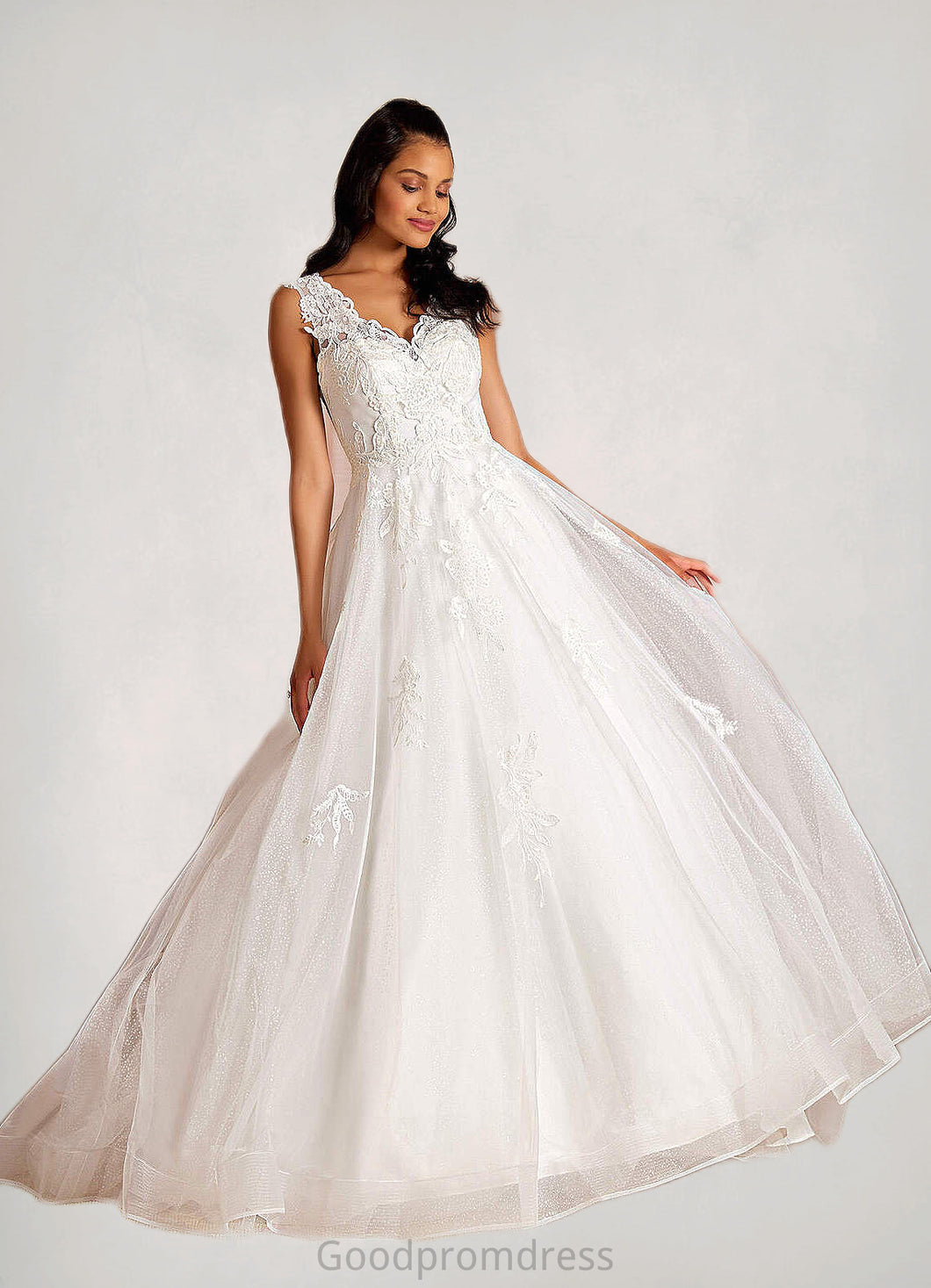 Jaelynn A-Line Sequins Tulle Chapel Train Dress Diamond White HDOP0022795