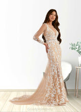Load image into Gallery viewer, Mercedes Mermaid Sequins Tulle Chapel Train Dress Diamond White/Sand HDOP0022799