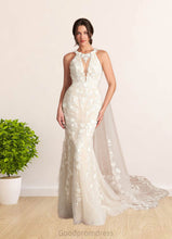 Load image into Gallery viewer, Rayna Mermaid Detachable Train Lace Cathedral Train Dress Diamond White/Nude HDOP0022800