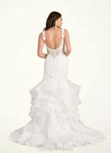 Load image into Gallery viewer, Marlee Mermaid Lace Tulle Chapel Train Dress Diamond White/Nude HDOP0022801