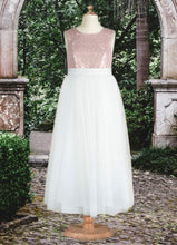 Load image into Gallery viewer, Mimi A-Line Sequins Tulle Tea-Length Dress dusty rose HDOP0022805