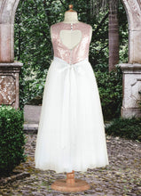 Load image into Gallery viewer, Mimi A-Line Sequins Tulle Tea-Length Dress dusty rose HDOP0022805