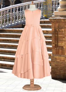 Audrey Scoop Floral Belt Tier Stretch Satin A-Line Dress English Rose HDOP0022806