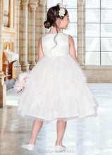 Load image into Gallery viewer, Taryn Ball-Gown Embroidered Tulle Knee-Length Dress Diamond White HDOP0022808