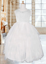 Load image into Gallery viewer, Taryn Ball-Gown Embroidered Tulle Knee-Length Dress Diamond White HDOP0022808
