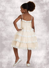 Load image into Gallery viewer, Yasmine A-Line Lace Tulle Knee-Length Dress Diamond White/Champagne HDOP0022809