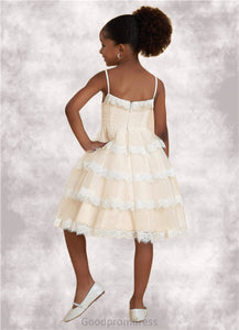 Yasmine A-Line Lace Tulle Knee-Length Dress Diamond White/Champagne HDOP0022809