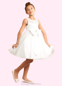 Mariam A-Line Lace Organza Knee-Length Dress Diamond White HDOP0022811