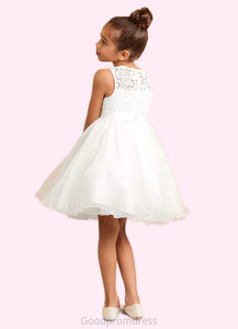 Mariam A-Line Lace Organza Knee-Length Dress Diamond White HDOP0022811