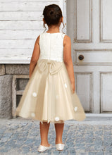 Load image into Gallery viewer, Maggie A-Line Lace Tulle Tea-Length Dress Ivory/Champagne HDOP0022812