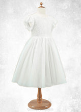 Load image into Gallery viewer, Jocelyn A-Line Lace Tulle Knee-Length Dress Diamond White HDOP0022813