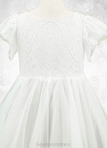 Jocelyn A-Line Lace Tulle Knee-Length Dress Diamond White HDOP0022813