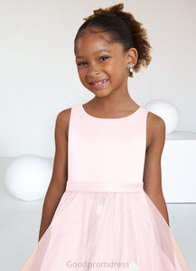 Yaretzi A-Line Lace Tulle Tea-Length Dress Blushing Pink HDOP0022814