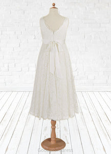 Liana A-Line Lace Ankle-Length Dress Diamond White HDOP0022815