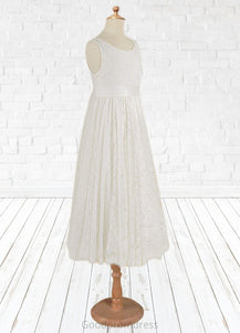 Liana A-Line Lace Ankle-Length Dress Diamond White HDOP0022815