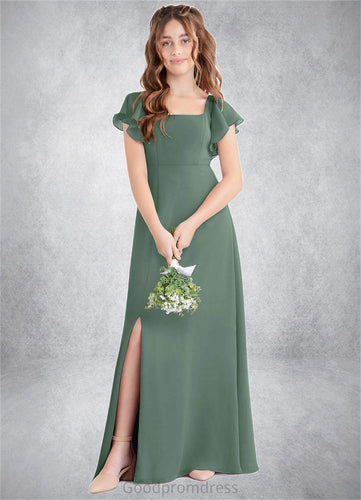 Beryl A-Line Bow Chiffon Floor-Length Junior Bridesmaid Dress Eucalyptus HDOP0022847