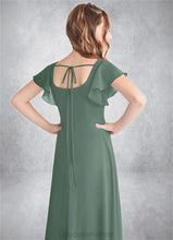 Load image into Gallery viewer, Beryl A-Line Bow Chiffon Floor-Length Junior Bridesmaid Dress Eucalyptus HDOP0022847
