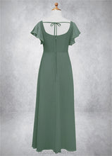 Load image into Gallery viewer, Beryl A-Line Bow Chiffon Floor-Length Junior Bridesmaid Dress Eucalyptus HDOP0022847