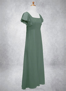 Beryl A-Line Bow Chiffon Floor-Length Junior Bridesmaid Dress Eucalyptus HDOP0022847