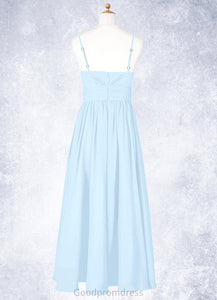 Brittany A-Line Ruched Chiffon Asymmetrical Junior Bridesmaid Dress Sky Blue HDOP0022848