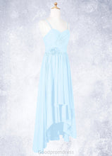 Load image into Gallery viewer, Brittany A-Line Ruched Chiffon Asymmetrical Junior Bridesmaid Dress Sky Blue HDOP0022848