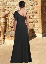 Load image into Gallery viewer, Jess A-Line Bow Chiffon Floor-Length Junior Bridesmaid Dress black HDOP0022850