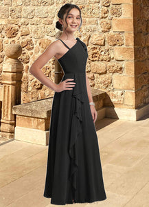 Jess A-Line Bow Chiffon Floor-Length Junior Bridesmaid Dress black HDOP0022850