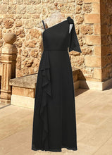 Load image into Gallery viewer, Jess A-Line Bow Chiffon Floor-Length Junior Bridesmaid Dress black HDOP0022850