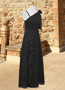 Jess A-Line Bow Chiffon Floor-Length Junior Bridesmaid Dress black HDOP0022850