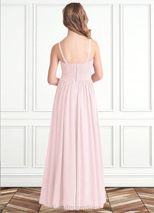 Luna A-Line Floral Chiffon Floor-Length Junior Bridesmaid Dress Blushing Pink HDOP0022851