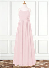 Load image into Gallery viewer, Luna A-Line Floral Chiffon Floor-Length Junior Bridesmaid Dress Blushing Pink HDOP0022851
