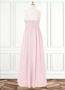 Luna A-Line Floral Chiffon Floor-Length Junior Bridesmaid Dress Blushing Pink HDOP0022851