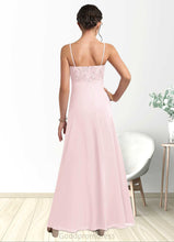 Load image into Gallery viewer, Arely A-Line Lace Chiffon Floor-Length Junior Bridesmaid Dress Blushing Pink HDOP0022853