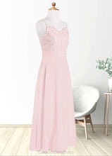 Load image into Gallery viewer, Arely A-Line Lace Chiffon Floor-Length Junior Bridesmaid Dress Blushing Pink HDOP0022853