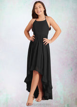 Load image into Gallery viewer, Alondra A-Line Lace Chiffon Asymmetrical Junior Bridesmaid Dress black HDOP0022855