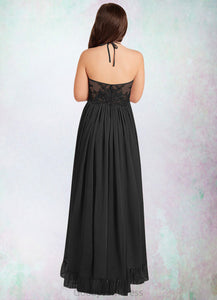 Alondra A-Line Lace Chiffon Asymmetrical Junior Bridesmaid Dress black HDOP0022855