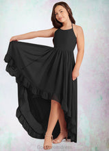 Load image into Gallery viewer, Alondra A-Line Lace Chiffon Asymmetrical Junior Bridesmaid Dress black HDOP0022855