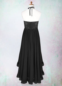 Alondra A-Line Lace Chiffon Asymmetrical Junior Bridesmaid Dress black HDOP0022855