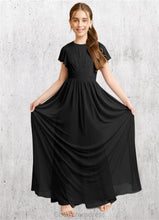 Load image into Gallery viewer, Martina A-Line Ruched Mesh Floor-Length Junior Bridesmaid Dress black HDOP0022857