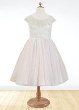 Load image into Gallery viewer, Makaila A-Line Lace Tulle Knee-Length Dress Diamond White/Blushing pink HDOP0022858