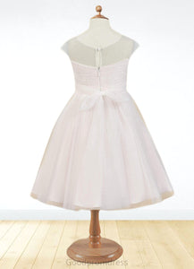 Makaila A-Line Lace Tulle Knee-Length Dress Diamond White/Blushing pink HDOP0022858