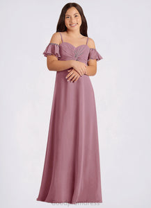 Salome A-Line Off the Shoulder Chiffon Floor-Length Junior Bridesmaid Dress Vintage Mauve HDOP0022859