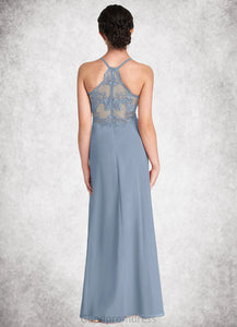 Jaiden A-Line Lace Chiffon Floor-Length Junior Bridesmaid Dress dusty blue HDOP0022860