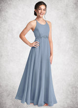 Load image into Gallery viewer, Jaiden A-Line Lace Chiffon Floor-Length Junior Bridesmaid Dress dusty blue HDOP0022860