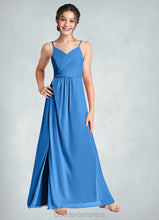 Load image into Gallery viewer, Beatrice Pleated Mesh Floor-Length Junior Bridesmaid Dress Blue Jay HDOP0022861